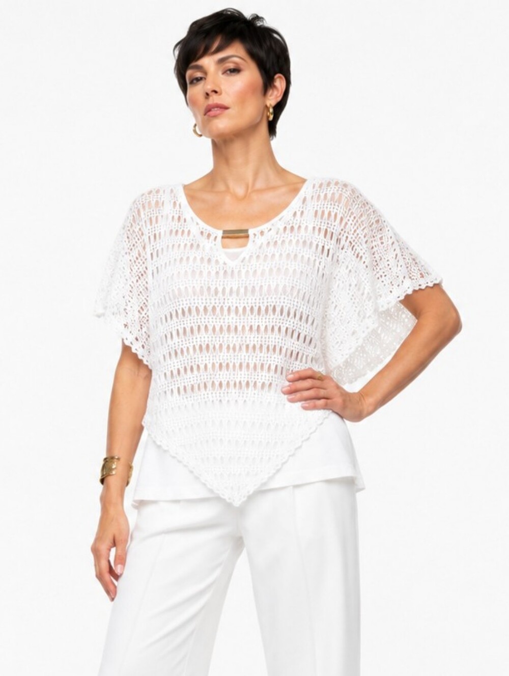 Naif White Crochet Poncho Top Boho Festival Cape Overlay M